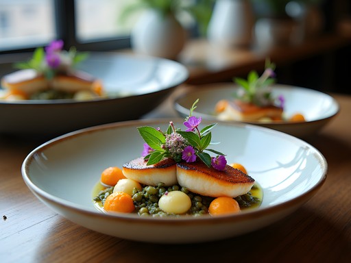Gourmet Baltic cuisine plated artistically at exclusive Klaipeda restaurant