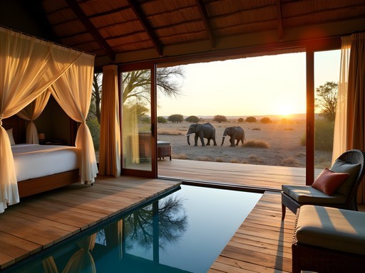 Luxury suite at Singita Boulders Lodge with elephants passing by the private deck