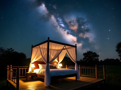 Luxury star bed platform under the Milky Way in Kruger National Park