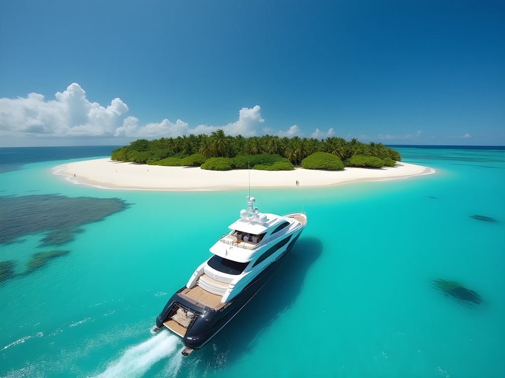 Luxury yacht approaching the pristine shores of Isla Catalina in the Dominican Republic