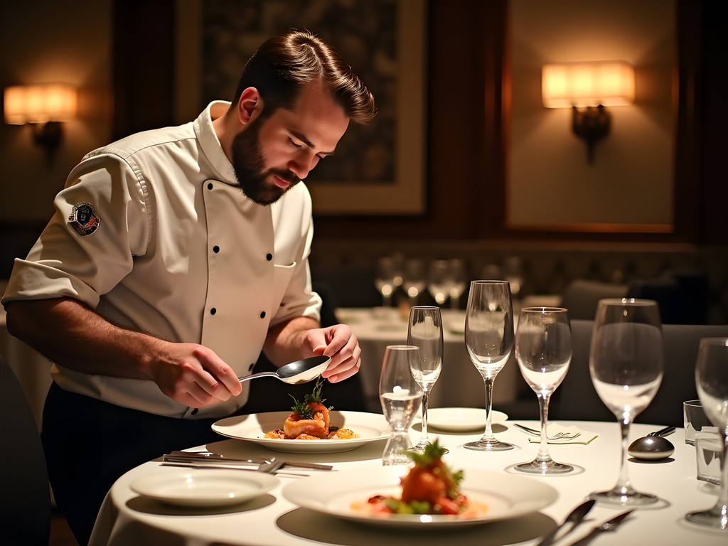Private chef's table experience with elaborate food presentation at exclusive Las Vegas restaurant