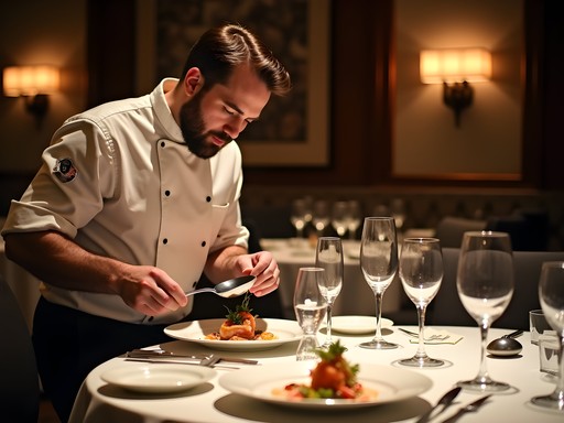 Private chef's table experience with elaborate food presentation at exclusive Las Vegas restaurant