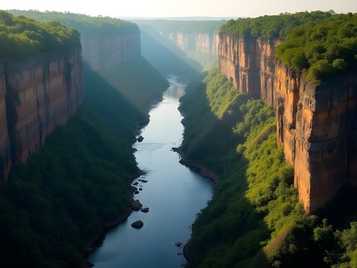 Aerial view of Batoka Gorge showing zigzagging canyon carved by Zambezi River