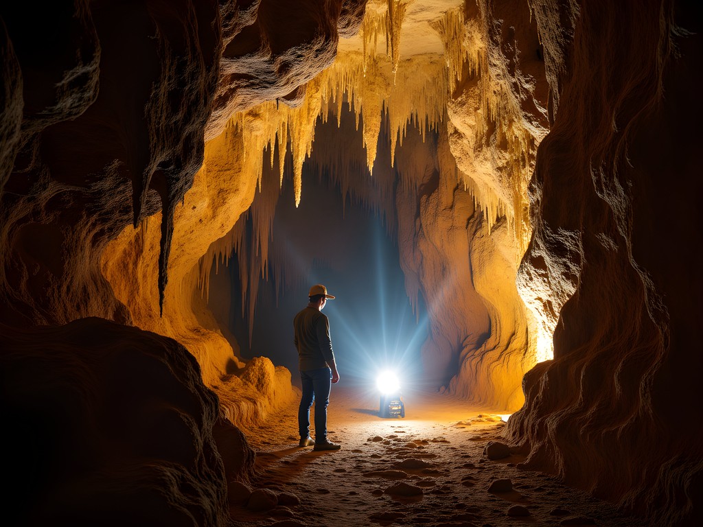 Explorer examining limestone formations in lesser-known Zambian cave system