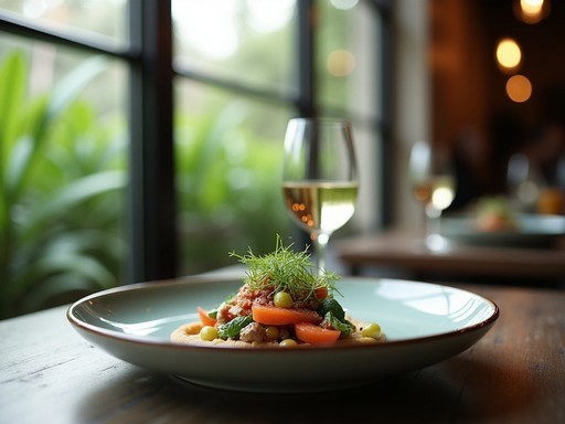 Elegant farm-to-table dining experience in Los Angeles with garden views
