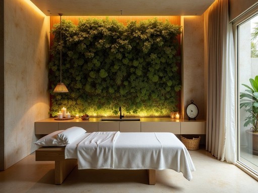 Luxury spa treatment room with biophilic design elements in Los Angeles