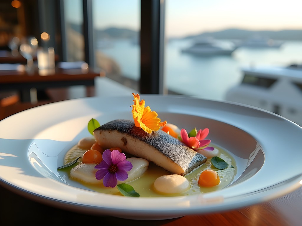 Elegant plated dish at Le Petit Nice restaurant in Marseille with Mediterranean view