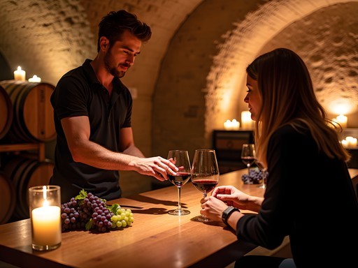 Elegant private wine blending session in Mendoza cellar with winemaker and luxury tasting setup