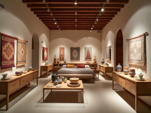 Elegant interior of a high-end Mexican design boutique featuring artisanal luxury goods