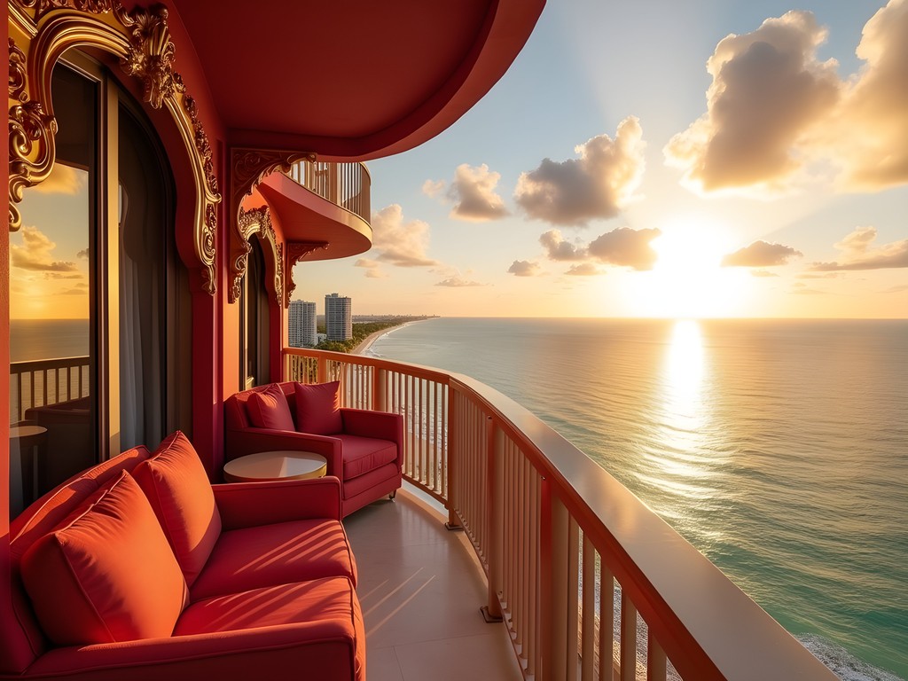 Sunrise view from a luxury balcony at Faena Hotel Miami Beach