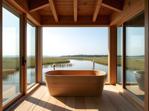 Luxury wellness spa in converted boathouse with panoramic views of Mount Pleasant waterways
