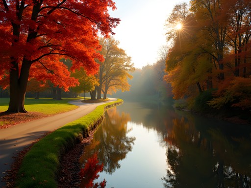Cyclist on Stones River Greenway surrounded by vibrant fall foliage in Murfreesboro