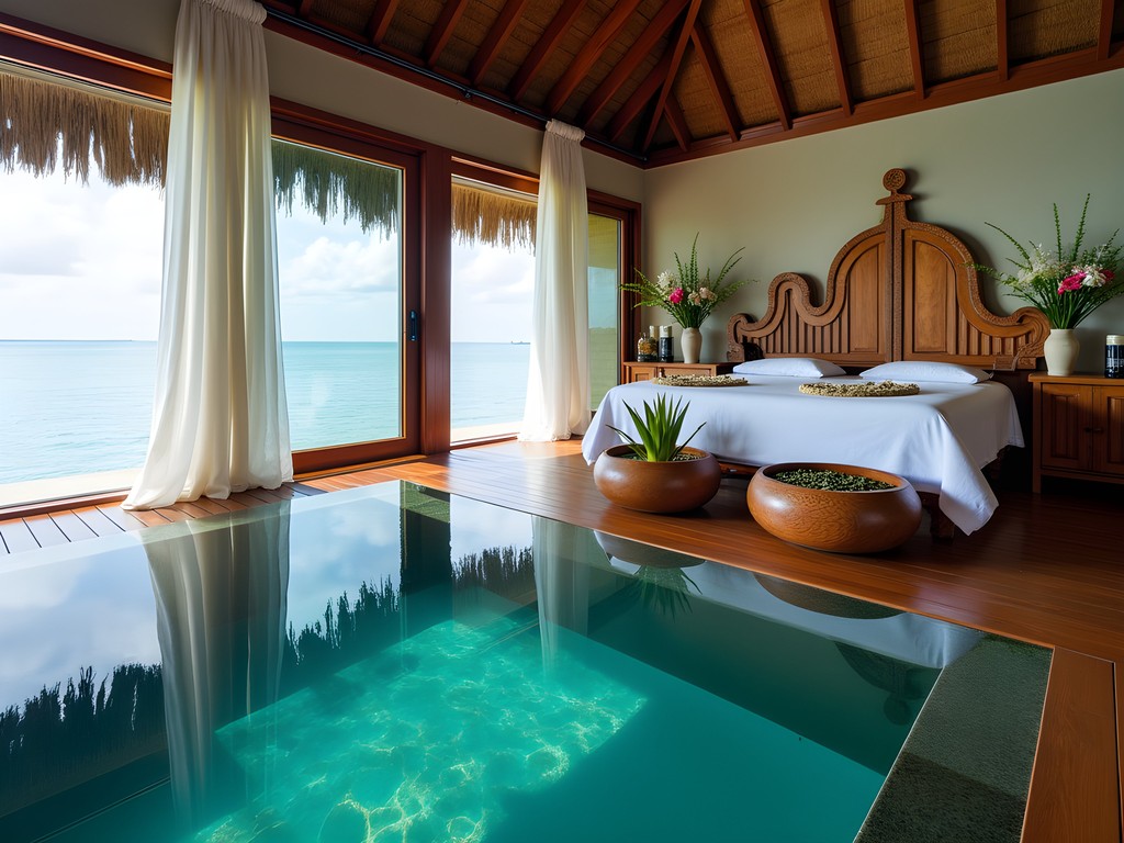 Exclusive overwater spa treatment room at luxury Nadi resort with traditional Fijian healing elements