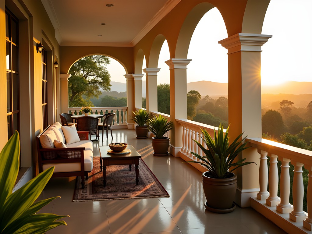 Luxury suite balcony at Hemingways Nairobi hotel overlooking Ngong Hills at sunset