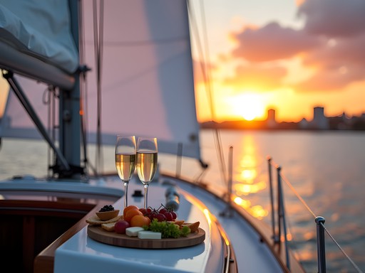 Luxury sailing yacht experience at sunset off New Rochelle coast
