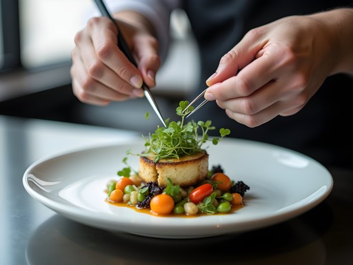 Chef plating an artistic farm-to-table dish at Commis restaurant in Oakland