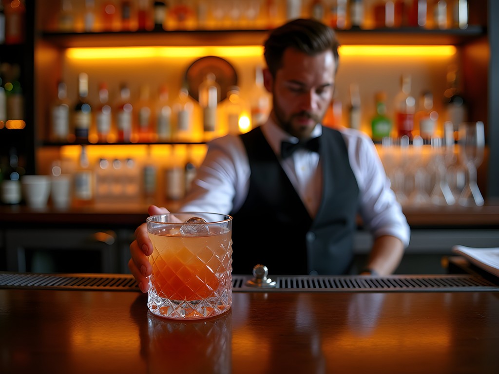 Elegant cocktail preparation at upscale Orlando speakeasy bar