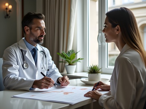 Medical spa consultation showing thermal water mineral composition charts