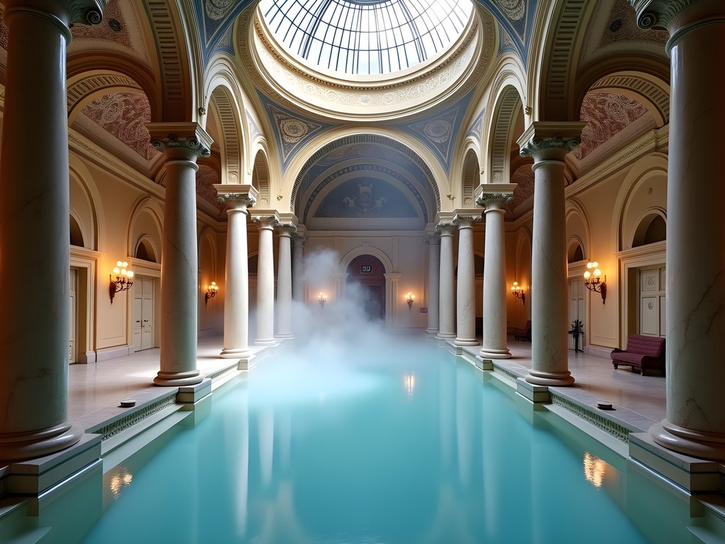 Historic royal thermal bath pavilion with ornate marble architecture in Sinaia