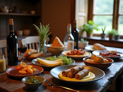 Traditional Romanian feast with local specialties and homemade wine