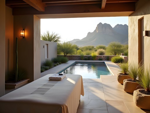 Outdoor spa treatment area at Sanctuary Camelback Mountain Resort with panoramic views