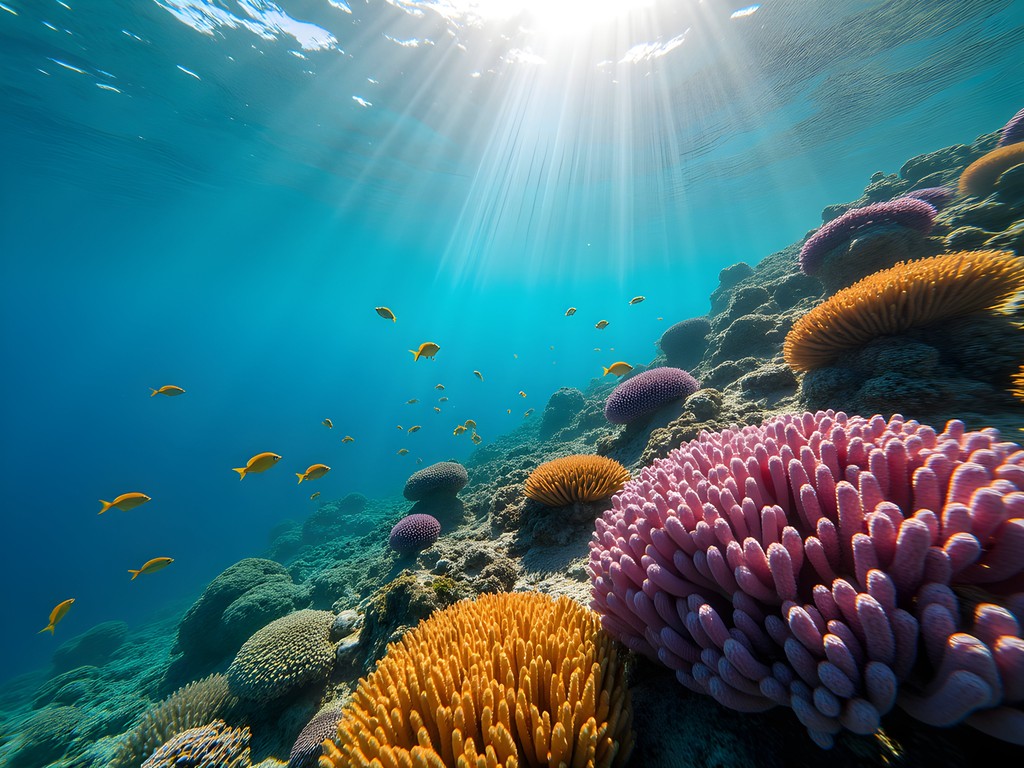 Pristine coral reef with diverse marine life in Principe Island waters