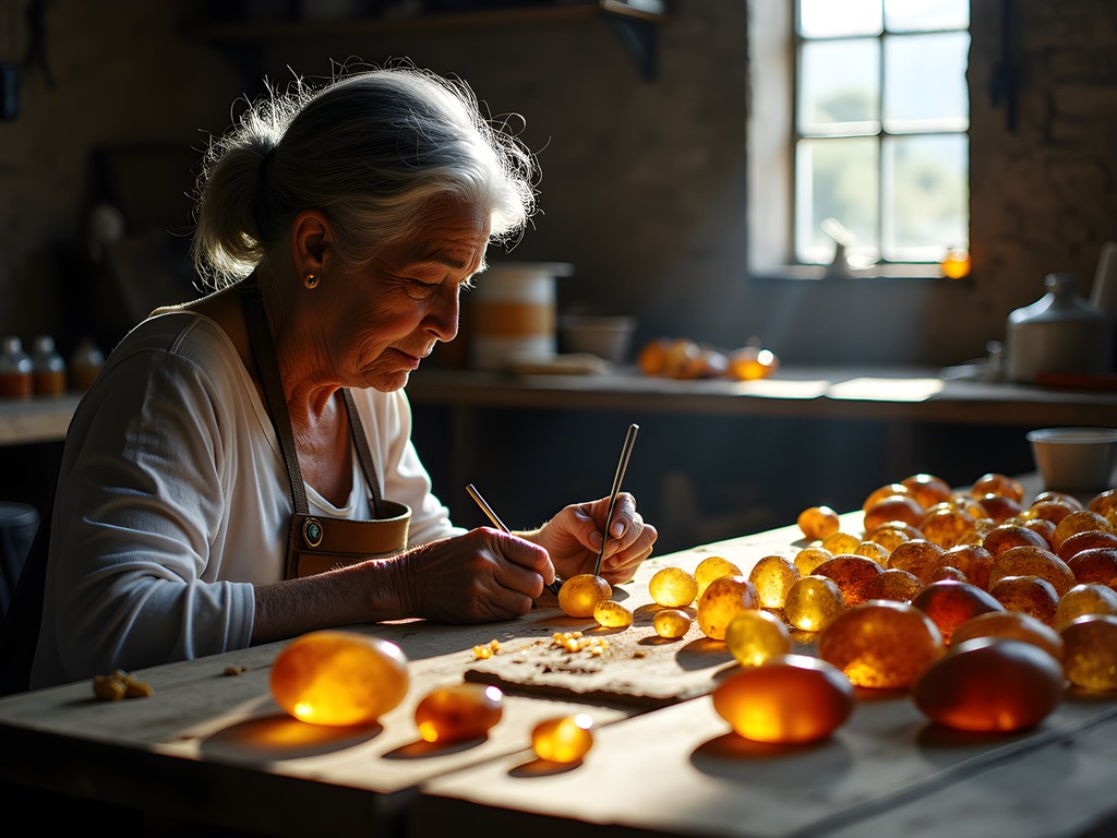 Artisan crafting elegant amber jewelry in traditional Dominican workshop