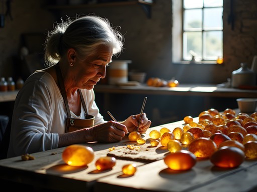 Artisan crafting elegant amber jewelry in traditional Dominican workshop