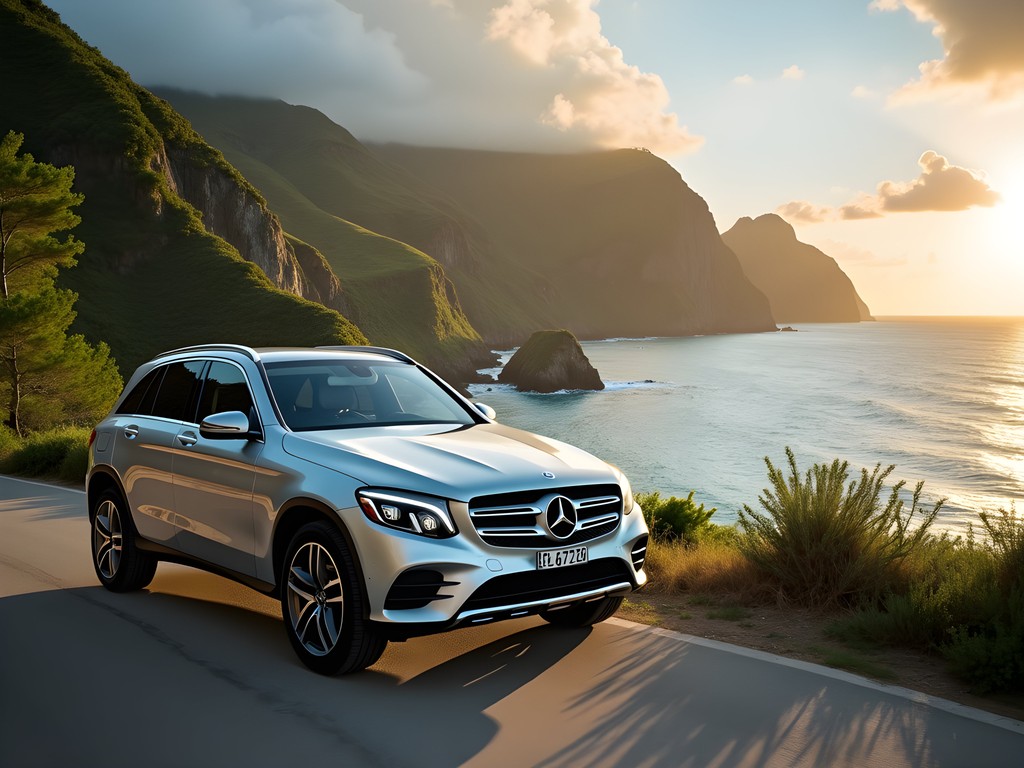 Luxury SUV parked along scenic Puerto Plata coastline with turquoise Caribbean waters