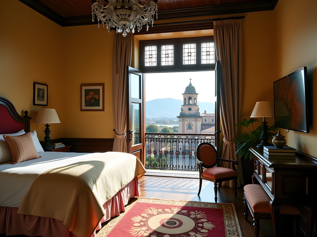 Luxury suite at Casa Gangotena overlooking Plaza San Francisco in Quito's historic center