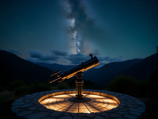 Nighttime stargazing experience at the true equator line near Quito with telescope and star-filled sky