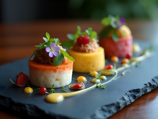 Elegant ceviche trilogy presentation at Zazu restaurant in Quito