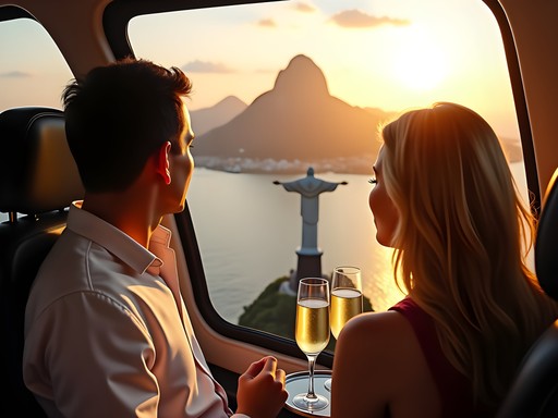 Luxury helicopter tour approaching Christ the Redeemer statue in Rio