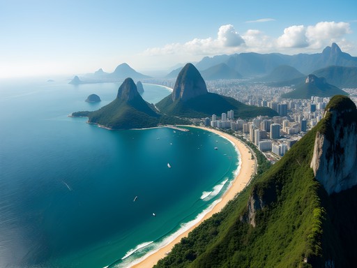 Aerial panoramic view of Rio de Janeiro from private helicopter tour showing beaches, mountains and urban landscape