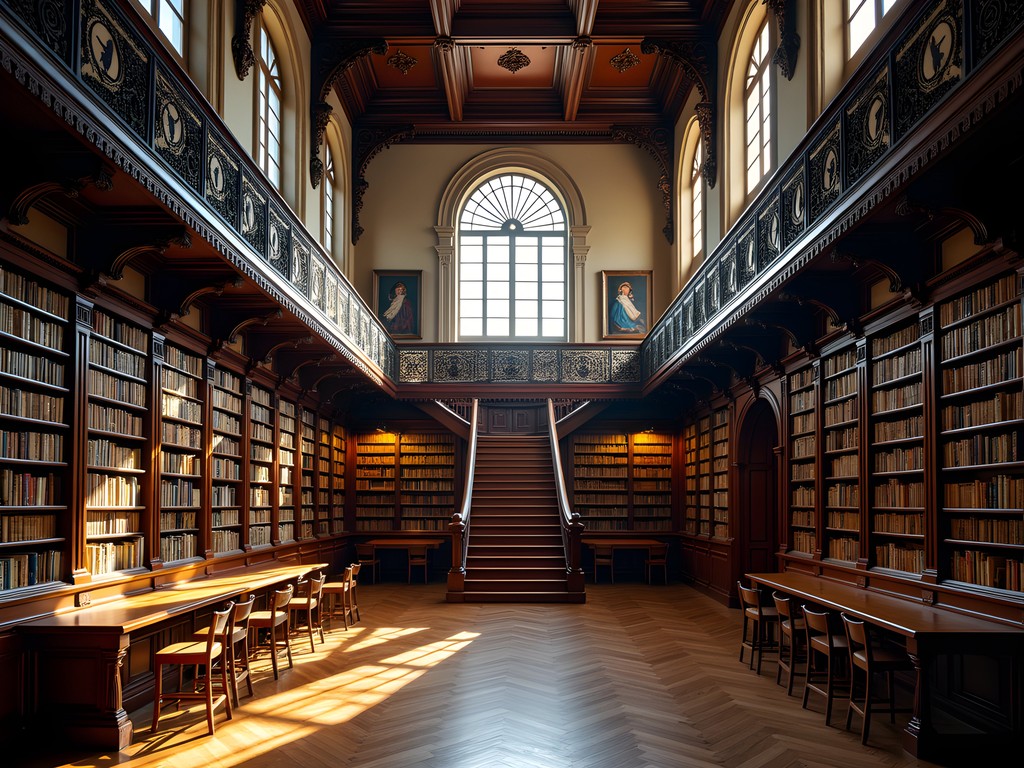 Interior of the ornate Portuguese Royal Reading Room in Rio de Janeiro with towering bookshelves and ornate architecture
