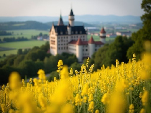 Exclusive breakfast setup on private castle terrace overlooking Bavarian Alps