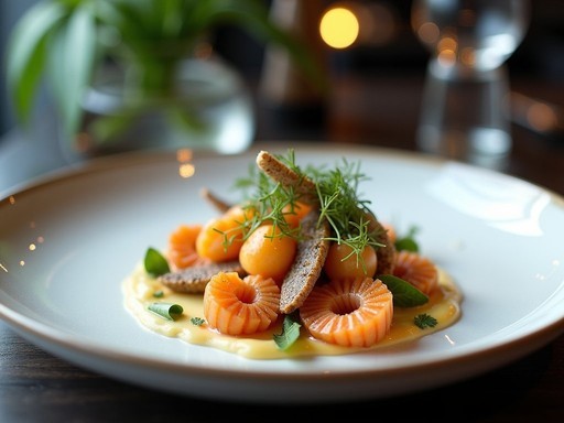 Elegant plated dish at a Michelin-starred restaurant in Rotterdam with architectural presentation