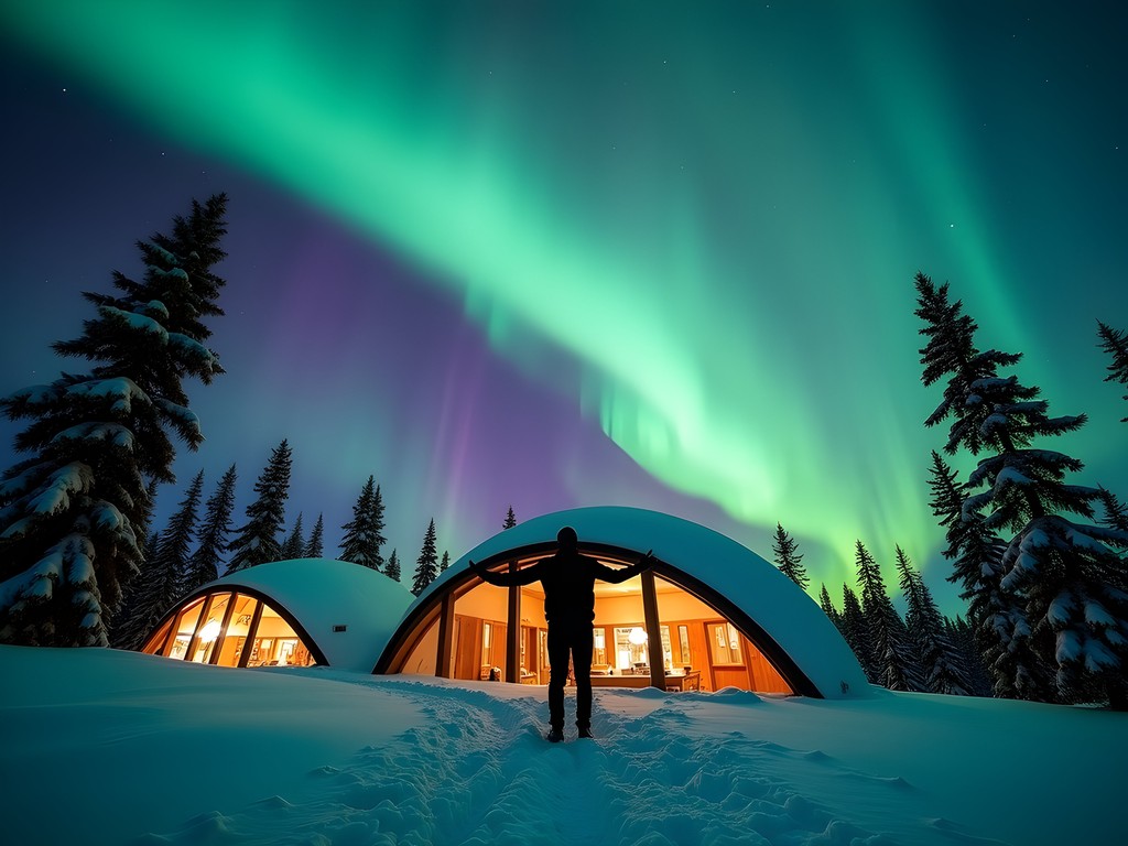 Man watching vibrant Northern Lights display in Rovaniemi wilderness