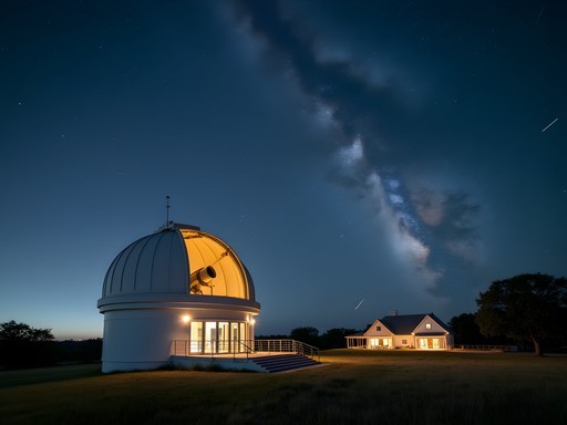 Professional observatory dome at luxury Hill Country ranch under starry night sky