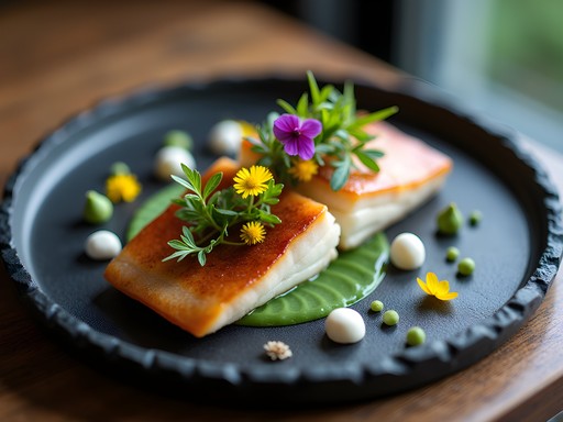 Geometrically plated haute cuisine dish featuring local Colombian ingredients arranged in golden ratio pattern