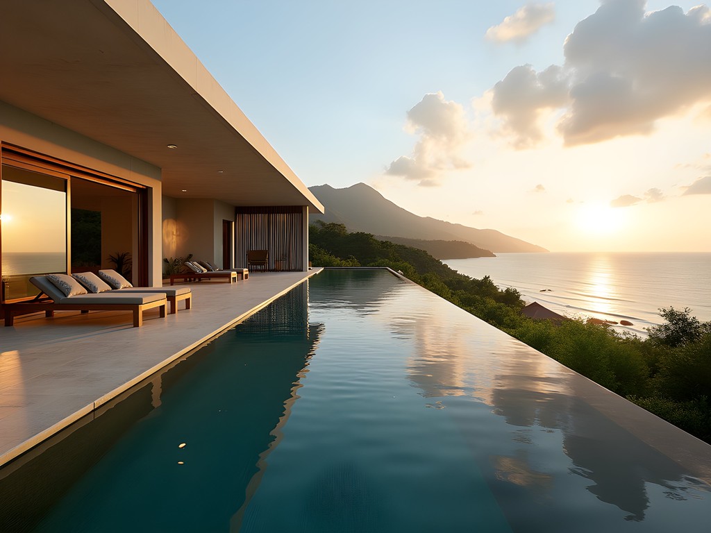 Luxury eco-villa with infinity pool overlooking Caribbean Sea and Sierra Nevada mountains