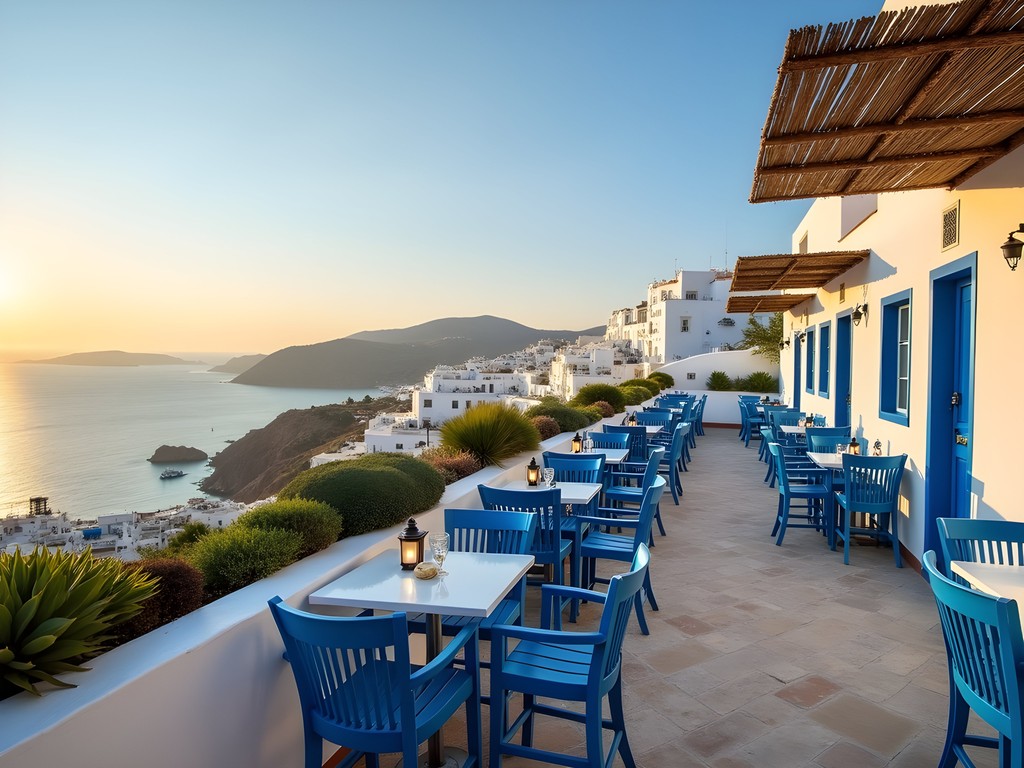 Panoramic view of Mediterranean Sea from Café des Délices terrace in Sidi Bou Said