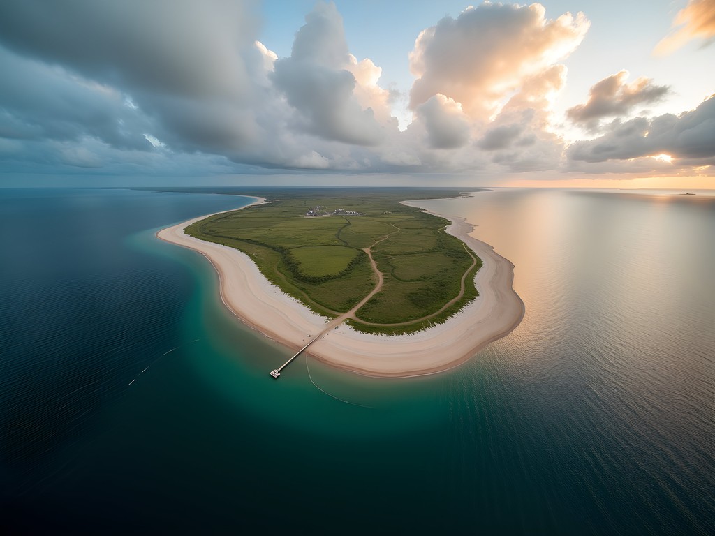 Aerial view of Skagen's coastline where two seas meet from private helicopter tour