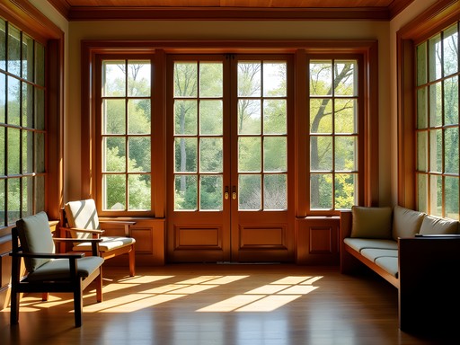 Frank Lloyd Wright Dana-Thomas House interior Springfield Illinois with original furniture and art glass