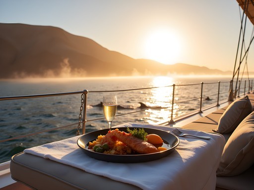 Private luxury catamaran sailing along Namibia's Skeleton Coast with desert backdrop