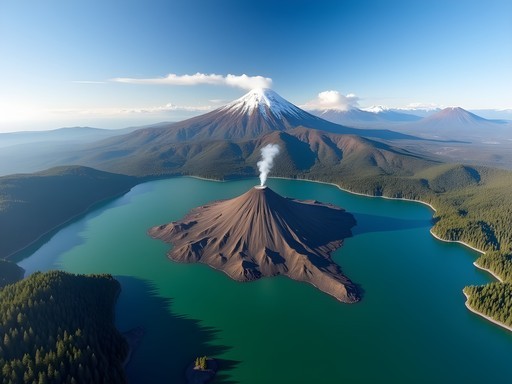 Luxury helicopter tour over snow-capped Villarrica volcano and pristine lakes in Araucanía region of Chile