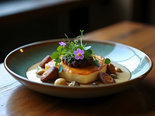 Elegantly plated Mapuche-inspired fine dining dish featuring native ingredients at Raíz Ancestral restaurant in Temuco