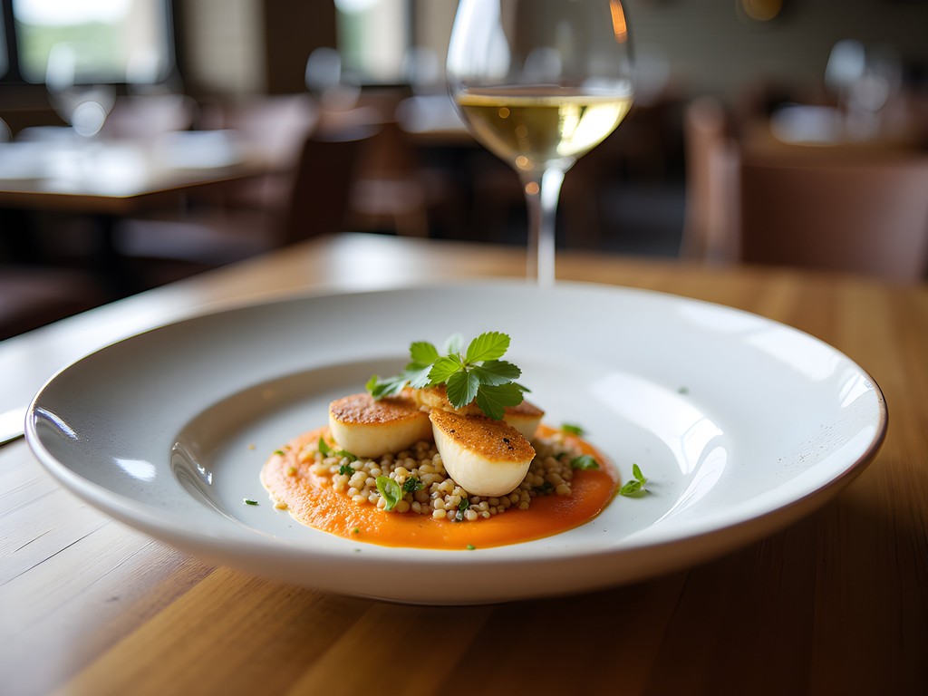Elegantly plated ancient Troy-inspired tasting menu dish with traditional ingredients presented in modern style