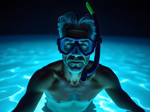 Alex Stephens night snorkeling in bioluminescent waters in the Maldives