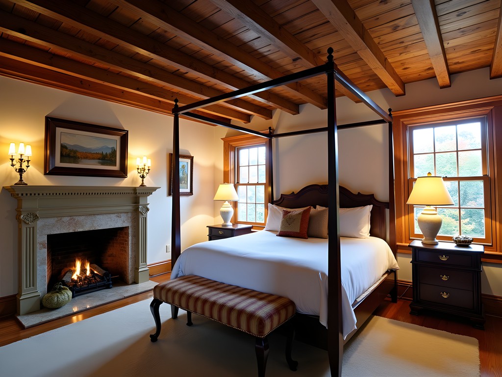 Luxury suite with fireplace at Strong House Inn in Vergennes, Vermont featuring sustainable luxury amenities